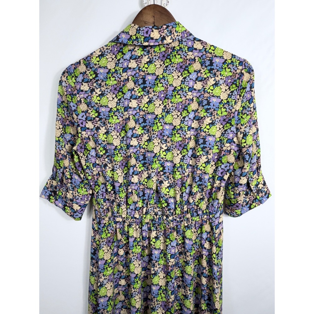 Maje Floral Button Front Midi Dress with Back Cutout Purple Green Yellow US L - Picture 8 of 16